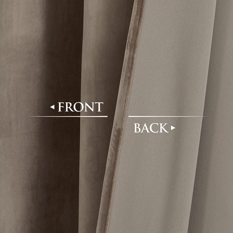 StangH Taupe Velvet Curtains - Room Darkening Solid Grommet Window Panels Soft Smooth Velvet Fabric Elegent Decor Privacy Protect for Bedroom, 52 x 84 inches, 2 Panels - Image 3